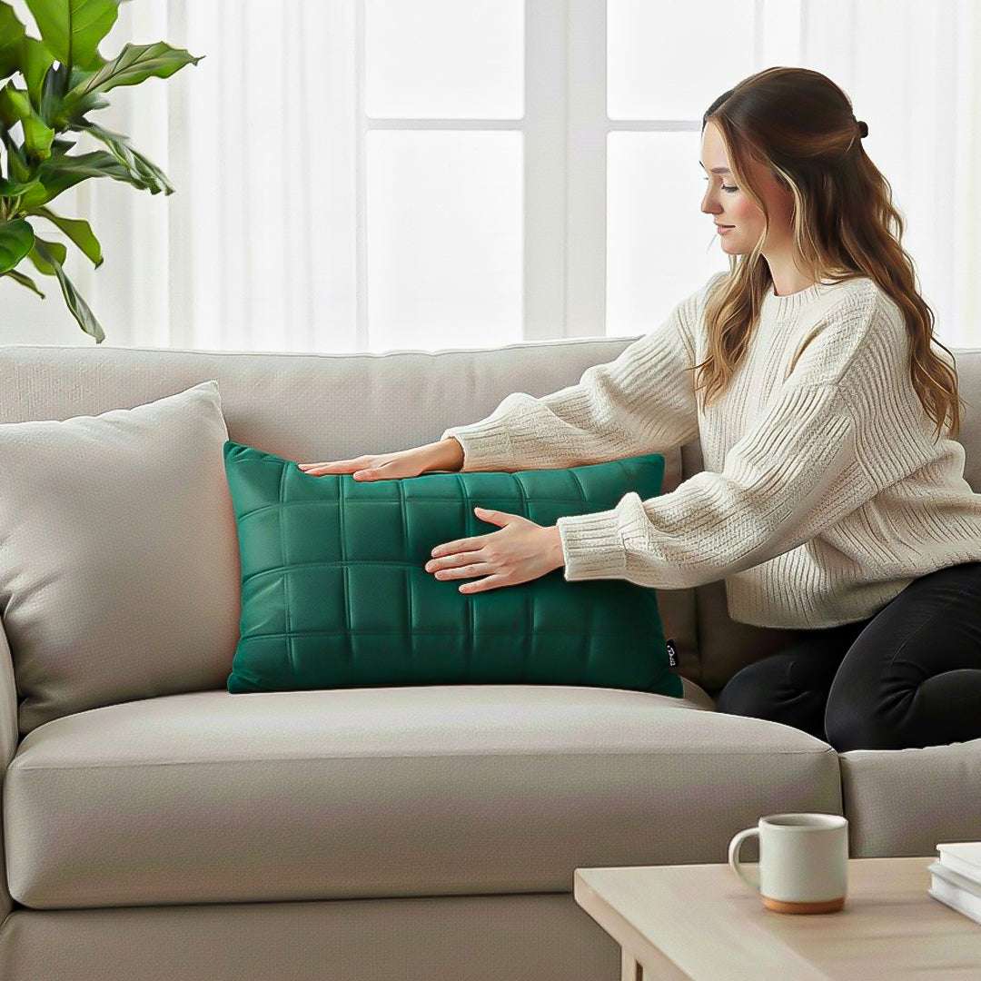 SOGA 30cm Green Velvet Quilted Grid Pattern Decorative Throw Pillow $ 61