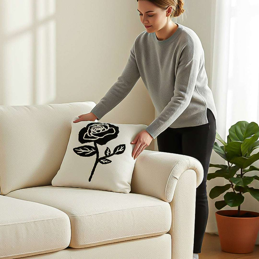 SOGA 2X 45cm White Black Single Rose Embroidered Throw Pillow $ 129
