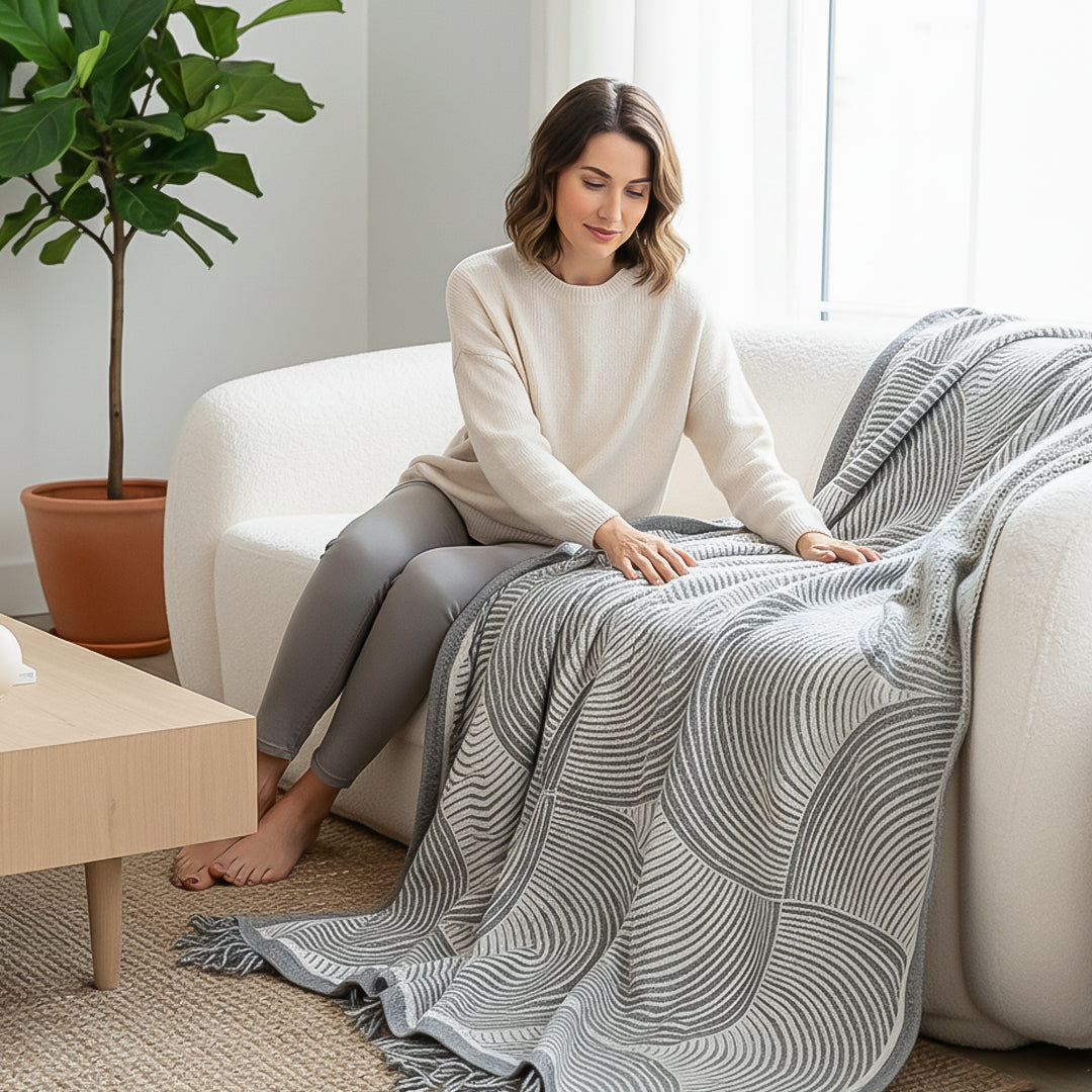 SOGA Charcoal Gray Geometric Swirl Throw Blanket 130x180cm Polyester