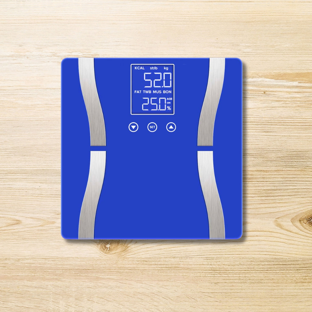 SOGA Glass LCD Digital Body Fat Scale Bathroom Electronic Gym Water Weighing Scales Blue