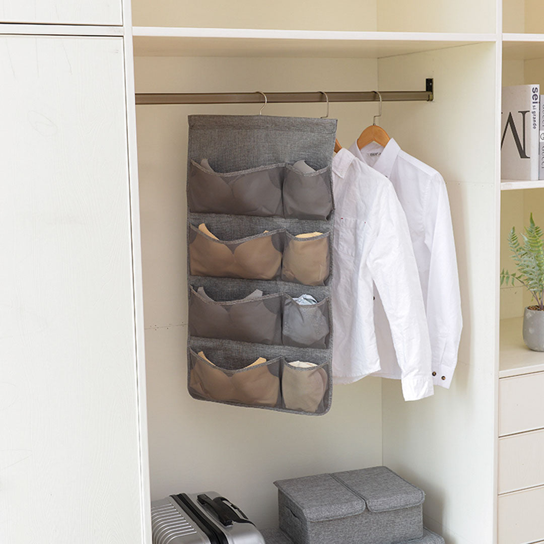 SOGA Grey Double Sided Hanging Storage Bag Underwear Bra Socks Mesh Pocket Hanger Home Organiser