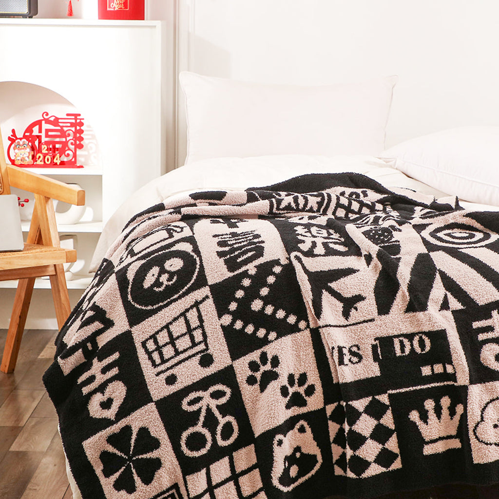 SOGA 2X 130x160cm Throw Blanket  Black and White New Year Limited Edition Peace and Joy Plush Cozy
