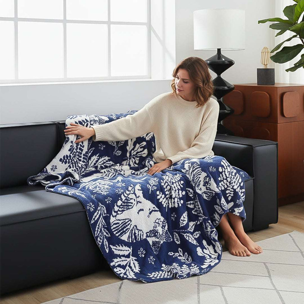 SOGA 2X Deep Blue Cat Floral Print Throw Blanket 160x200cm Polyester $ 237