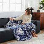 SOGA 2X Deep Blue Cat Floral Print Throw Blanket 160x200cm Polyester $ 237