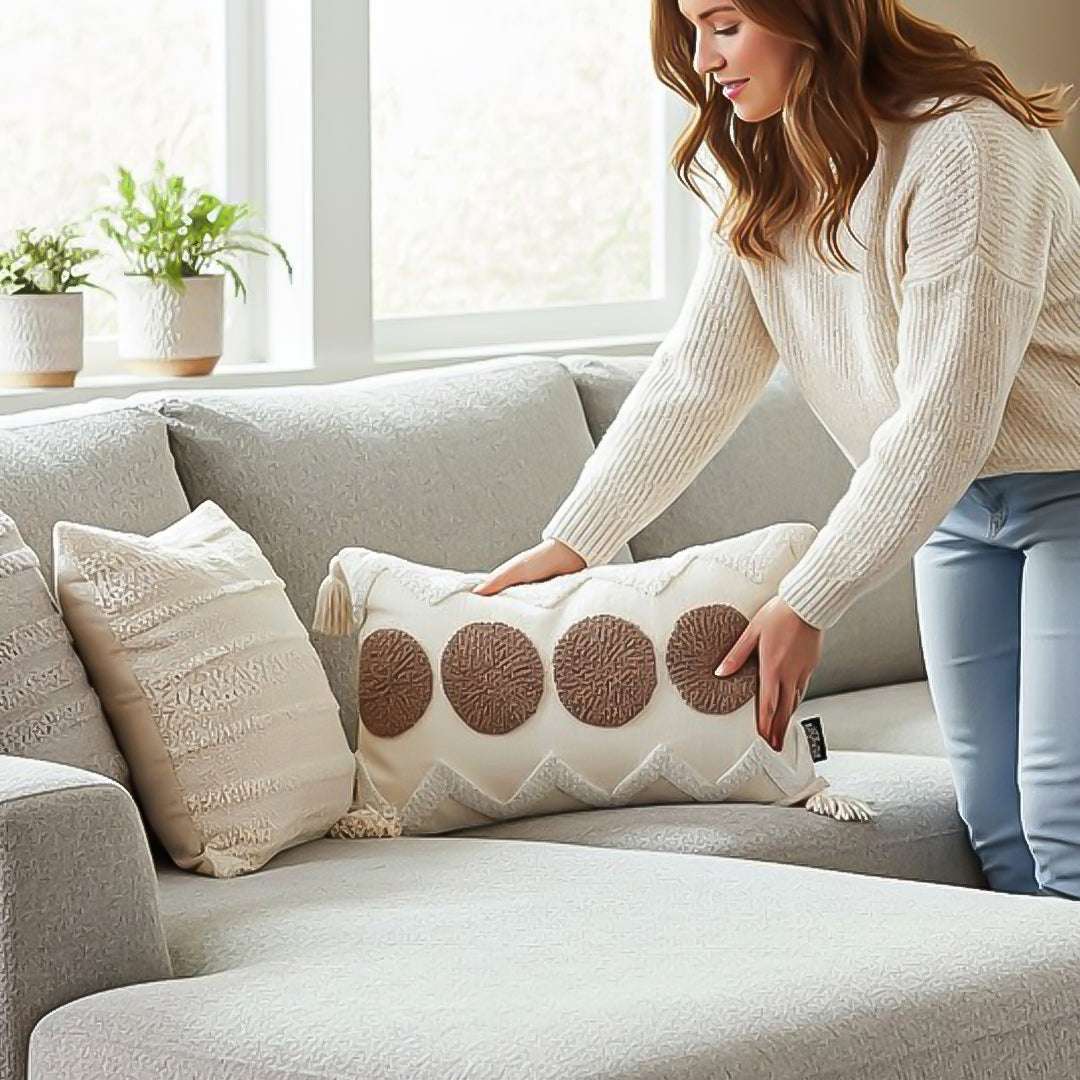 SOGA Boho Tufted Cushion 30x50cm Tassel White Brown Circle Decorative Throw Pillow $ 72