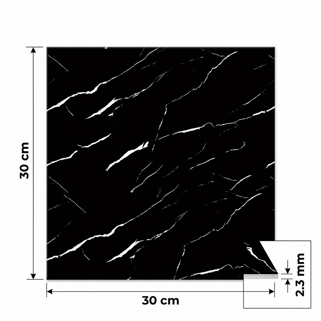 SOGA Peel & Stick Floor and Wall Tiles 30 x 30cm 10 Pack Black Faux Marble