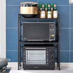 SOGA 3 Tier Steel Black Retractable Kitchen Microwave Oven Stand Multi-Functional Shelves Storage Organizer