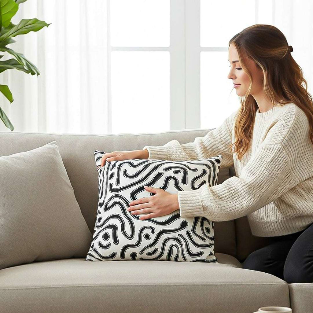 SOGA 2X 50cm Black White Abstract Swirl Pattern Decorative Throw Pillow $ 140