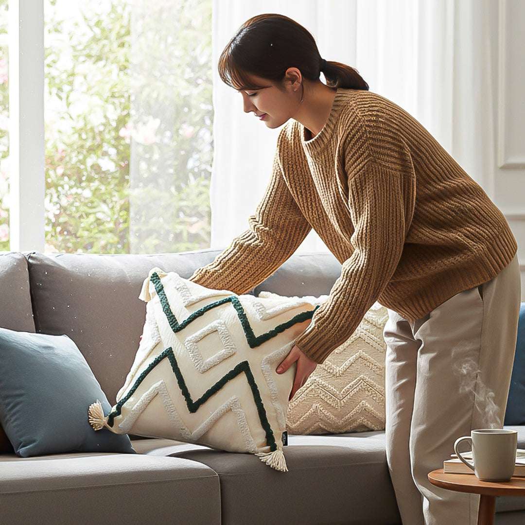 SOGA 2X Boho Tufted Cushion 45cm Tassel Beige Green Geometric Chevron Throw Pillow $ 140