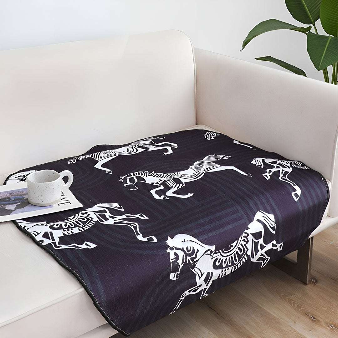 SOGA One-Seater Black Horse Print 90x90cm Throw Blanket Sofa Cover $ 91