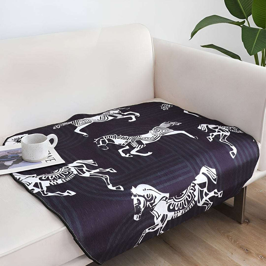 SOGA One-Seater Black Horse Print 90x90cm Throw Blanket Sofa Cover $ 91