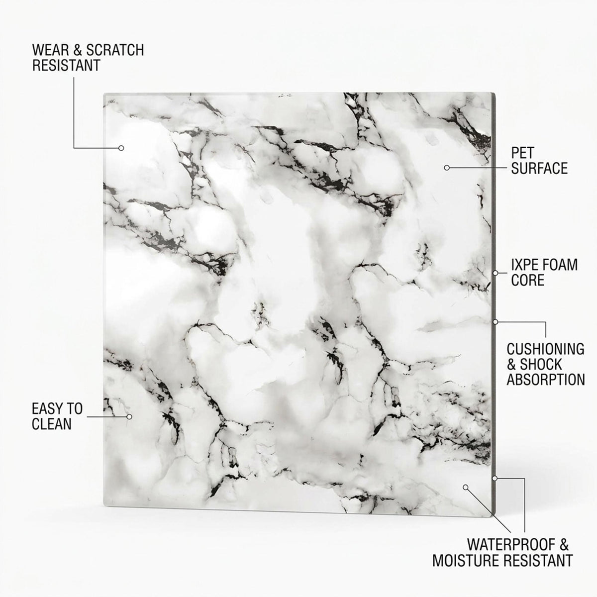 SOGA Peel & Stick Floor and Wall Tiles 30 x 30cm 10 Pack Black White Faux Marble