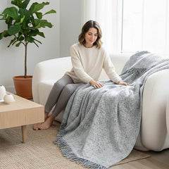 SOGA 2X Light Blue-Gray Tassel Throw Blanket 160x200cm Soft Polyester $ 155