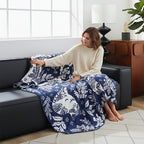 SOGA Deep Blue Cat Floral Print Throw Blanket 160x200cm Polyester
