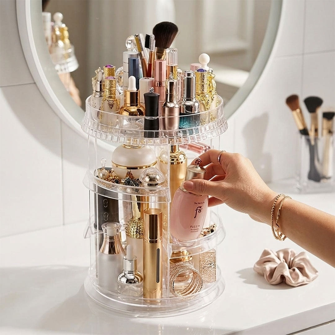 SOGA 360 Degree Rotating Makeup Organizer Cosmetics Holder Display Stand Skincare Home Decor