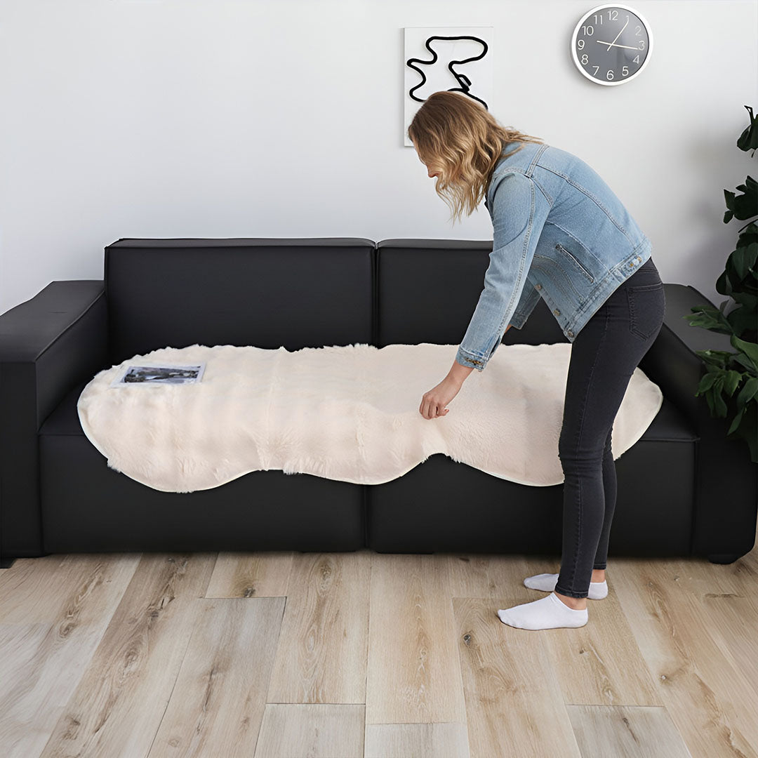 SOGA Four-seater White Faux Fur Throw Blanket 90x260cm Polyester