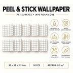 SOGA Peel & Stick Floor and Wall Tiles 30 x 30cm 10 Pack White Grid Tile Look
