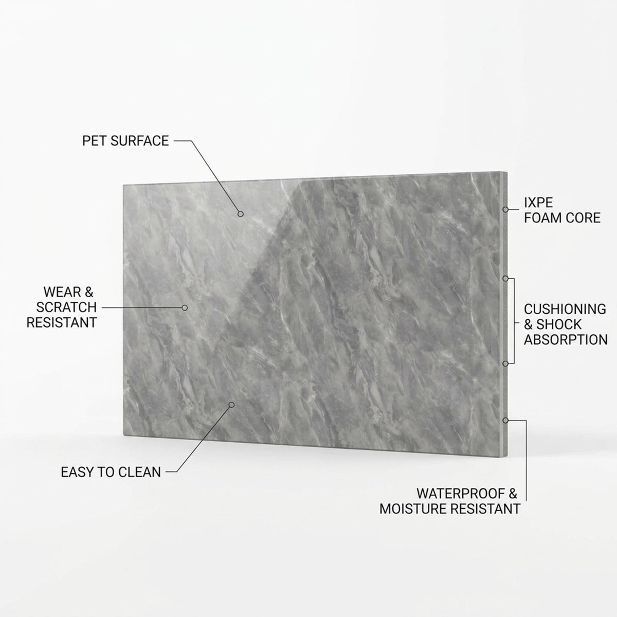 SOGA Peel & Stick Floor and Wall Tiles 30 x 60cm 10 Pack Grey Faux Marble