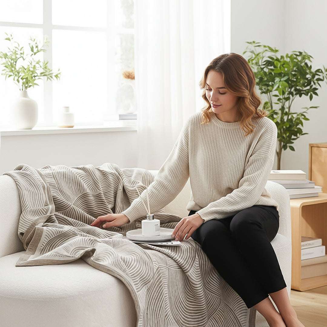 SOGA 2X Beige Geometric Swirl Throw Blanket 130x180cm Polyester $ 155