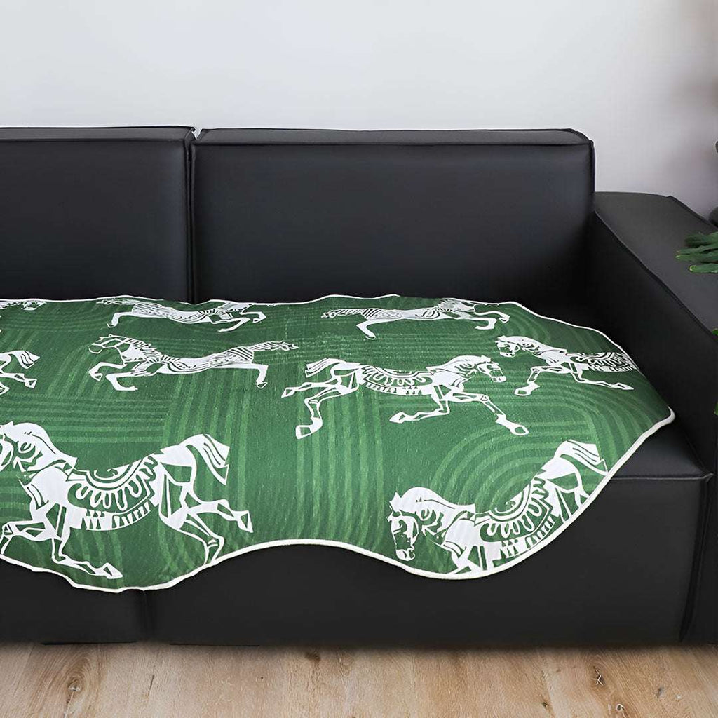 SOGA Two-Seater Green Horse Print 90x180cm Throw Blanket Sofa Cover $ 111