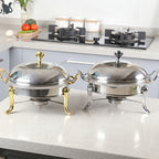 SOGA 4X Stainless Steel Gold Accents Round Buffet Chafing Dish Cater Food Warmer Chafer with Glass Top Lid