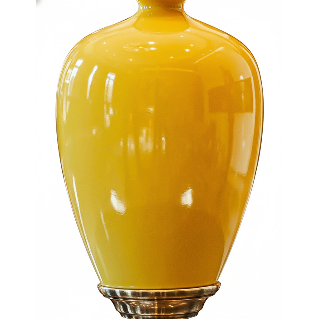SOGA 2x 42cm Ceramic Oval Flower Vase with Gold Metal Base Yellow