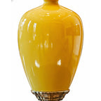 SOGA 2x 42cm Ceramic Oval Flower Vase with Gold Metal Base Yellow