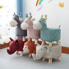 SOGA 2X Beige Gray Children Bench Elephant Character Round Ottoman Stool Soft Small Comfy Seat Home Decor