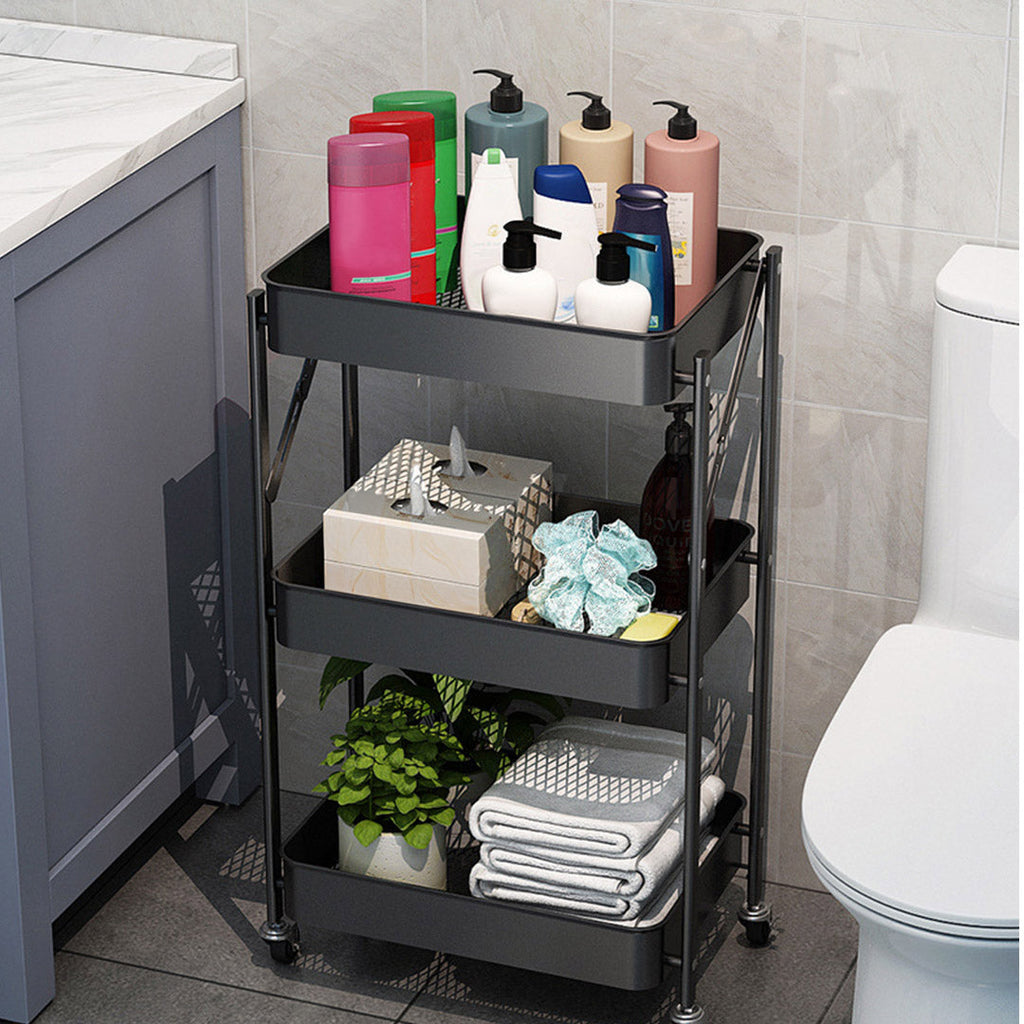 SOGA 2X 3 Tier Steel Black Bee Mesh Kitchen Cart Multi-Functional Shelves Storage Organizer with Wheels