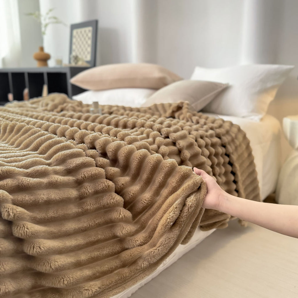 SOGA 2x230cm Warm & Cozy Flannel Polyester Throw Blanket Light Brown