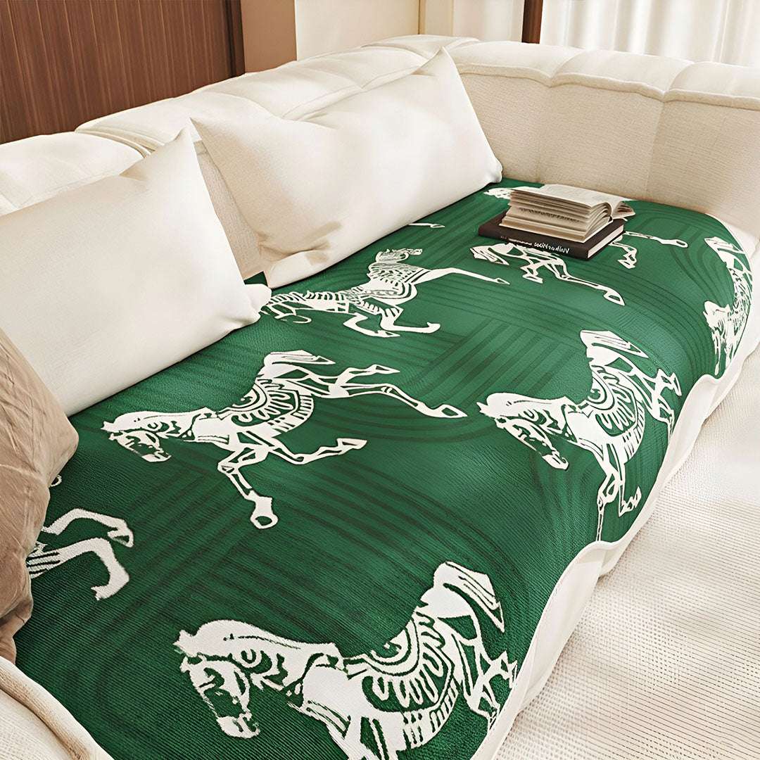 SOGA Three-Seater Green Horse Print 90x210cm Throw Blanket Sofa Cover $ 125