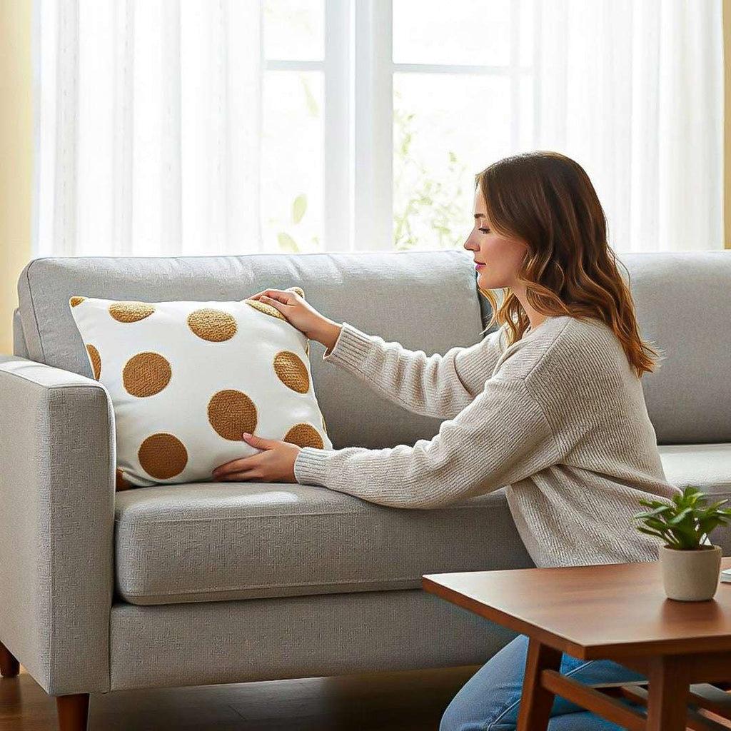 SOGA 2X Tufted Cushion 45cm White Brown Polka Dot Circle Pattern Decorative Throw Pillow $ 129