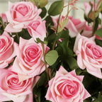 SOGA 85cm Blue Glass Tall Floor Vase and 12pcs Pink Artificial Fake Flower Set