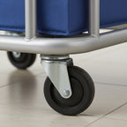 SOGA 2X Stainless Steel Commercial Square Soiled Linen Laundry Trolley Cart with Wheels Blue