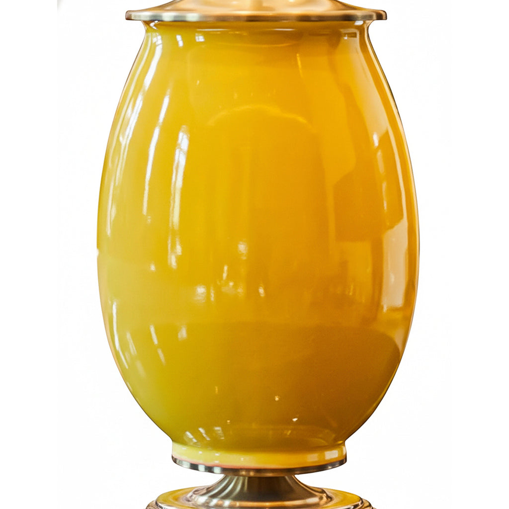 SOGA 2x 40cm Ceramic Oval Flower Vase with Gold Metal Base Yellow