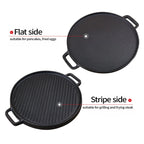 SOGA 2X 30cm Round Cast Iron Ribbed BBQ Pan Skillet Steak Sizzle Platter with Handle