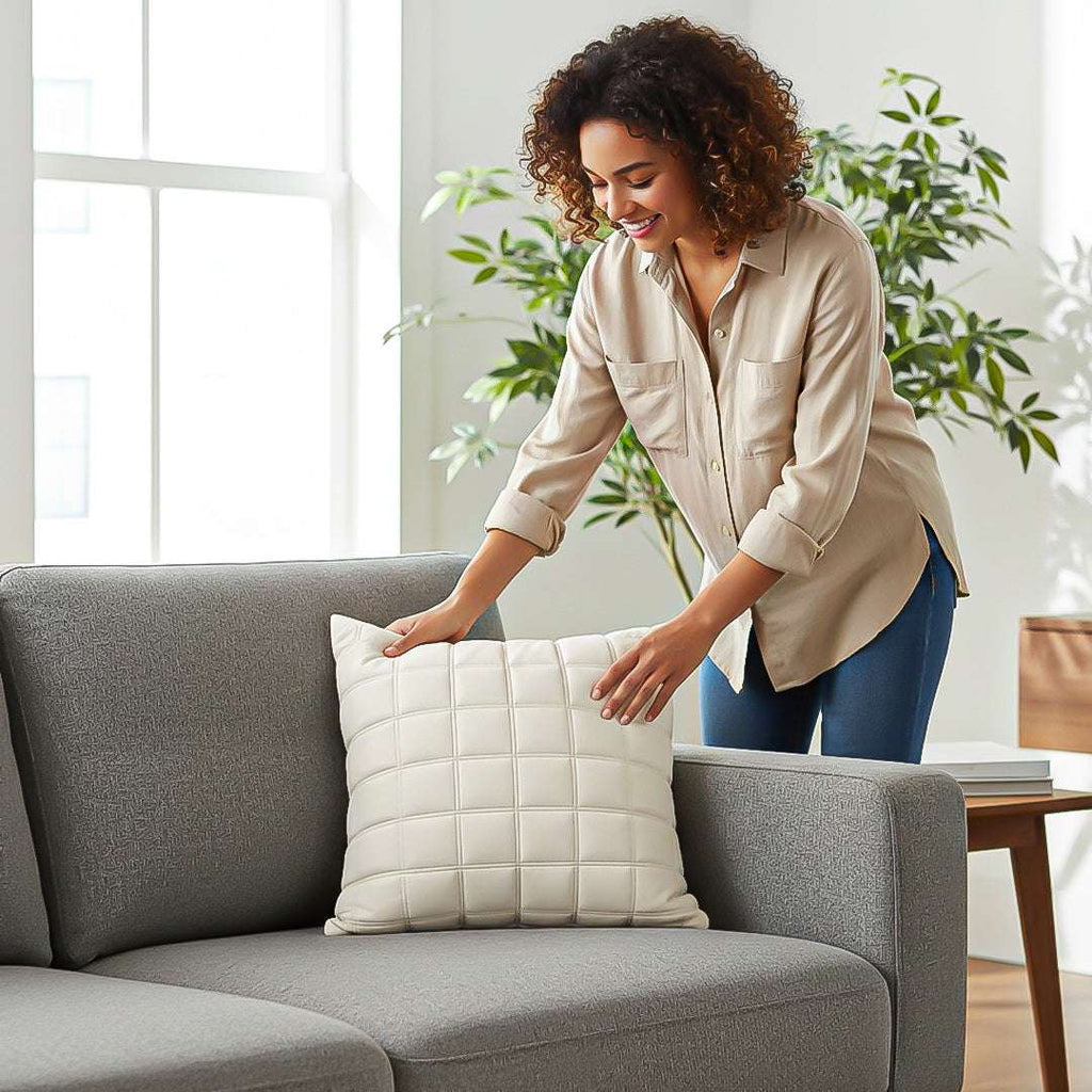 SOGA 2X 50cm Beige Quilted Grid Pattern Decorative Throw Pillow $ 119