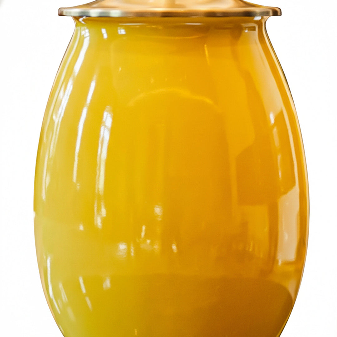 SOGA 40cm Ceramic Oval Flower Vase with Gold Metal Base Yellow