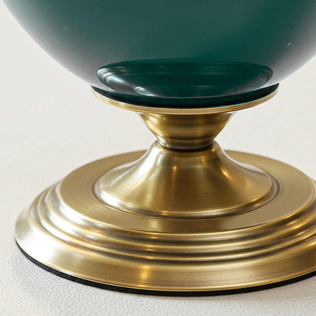 SOGA 40cm Ceramic Oval Flower Vase with Gold Metal Base Green