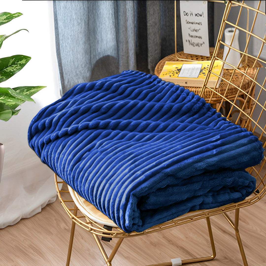 SOGA 2X Blue Throw Blanket Warm Cozy Striped Pattern Thin Flannel Coverlet Fleece Bed Sofa Comforter