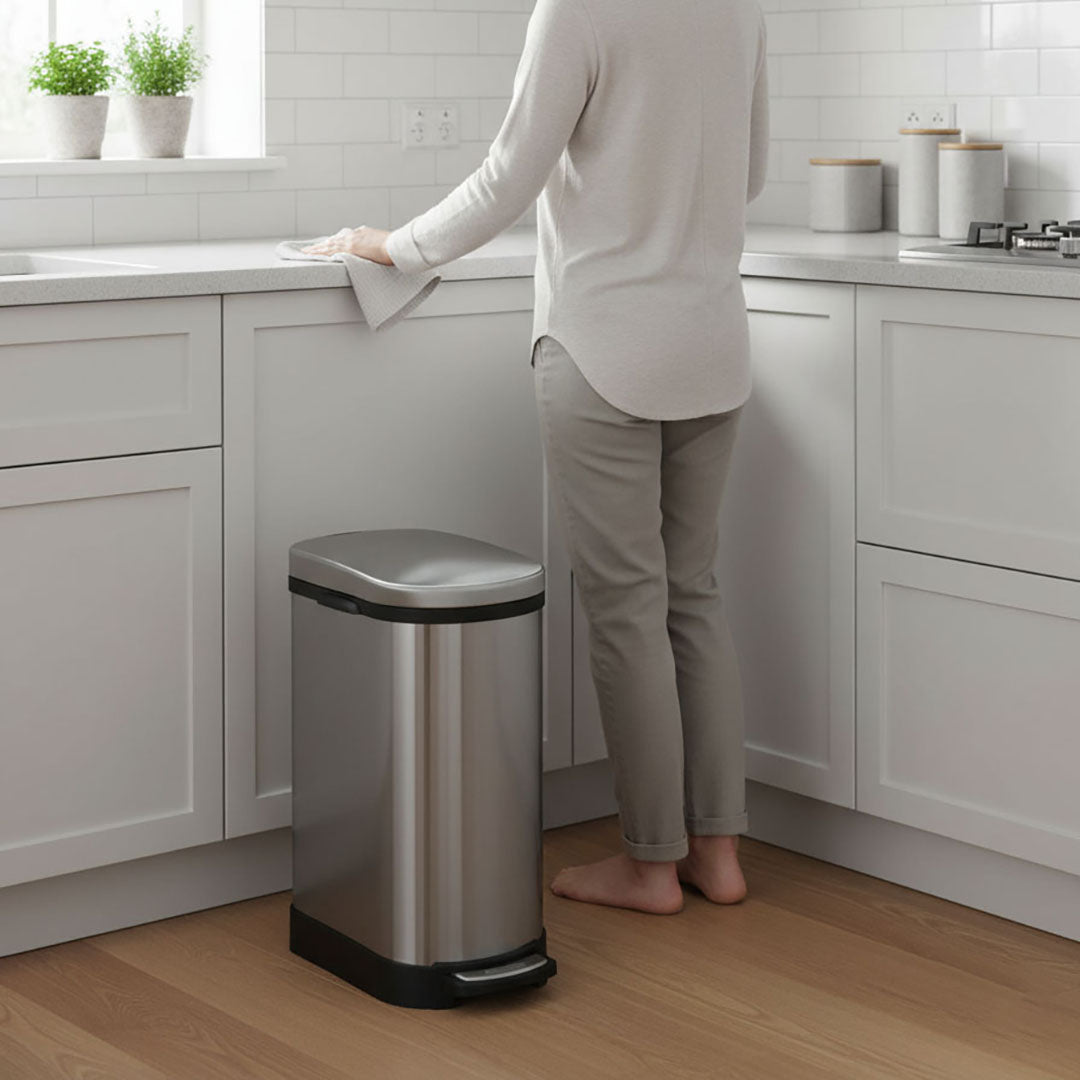 SOGA Foot Pedal Stainless Steel Rubbish Recycling Garbage Waste Trash Bin 10L U