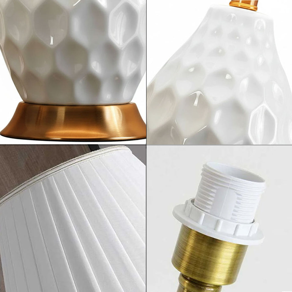 SOGA 2X Textured Ceramic Oval Table Lamp with Gold Metal Base White