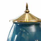 SOGA 2x 40cm Ceramic Oval Flower Vase with Gold Metal Base Dark Blue