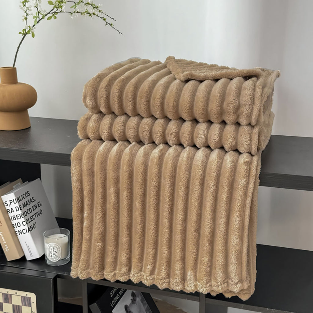 SOGA 150x200cm Warm & Cozy Flannel Polyester Throw Blanket Light Brown