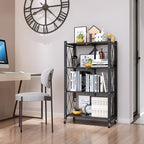 SOGA 4 Tier Steel Black Foldable Kitchen Cart Multi-Functional Shelves Storage Organizer with Wheels