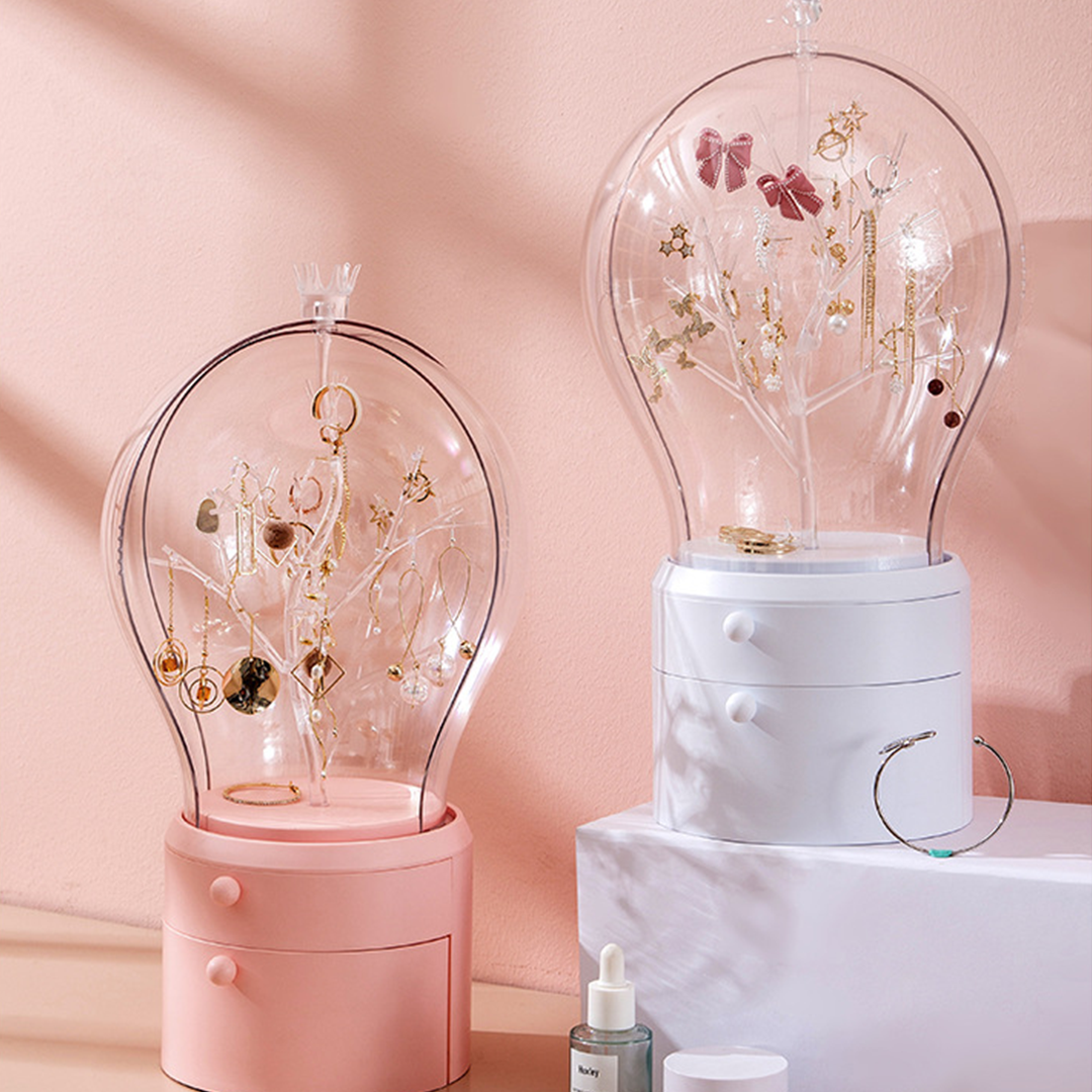 SOGA 2X Pink 360 Degree Rotating 2 Layered Jewelry Storage Box Waterproof Dustproof Accessories Organiser