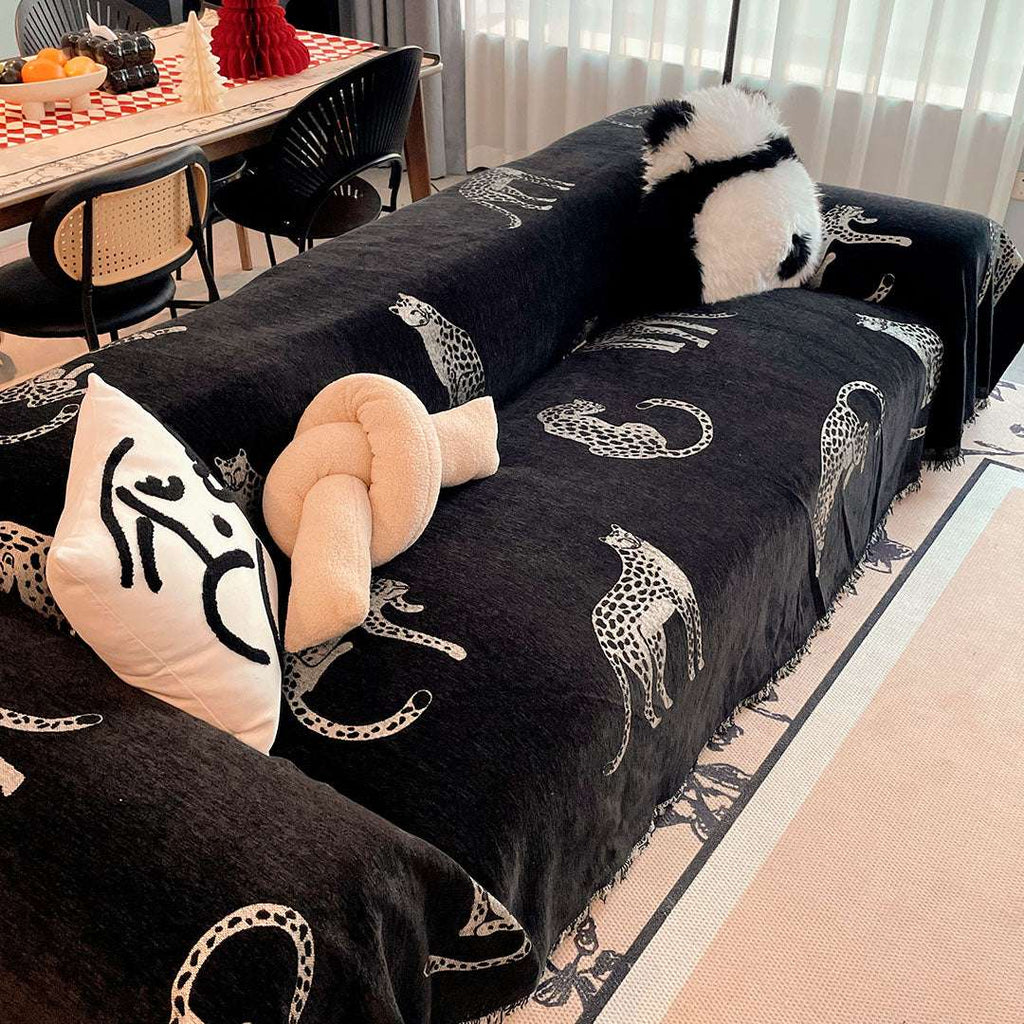 SOGA Four-seater Black Sofa Cover Leopard Print 180x420cm Polyester $ 144