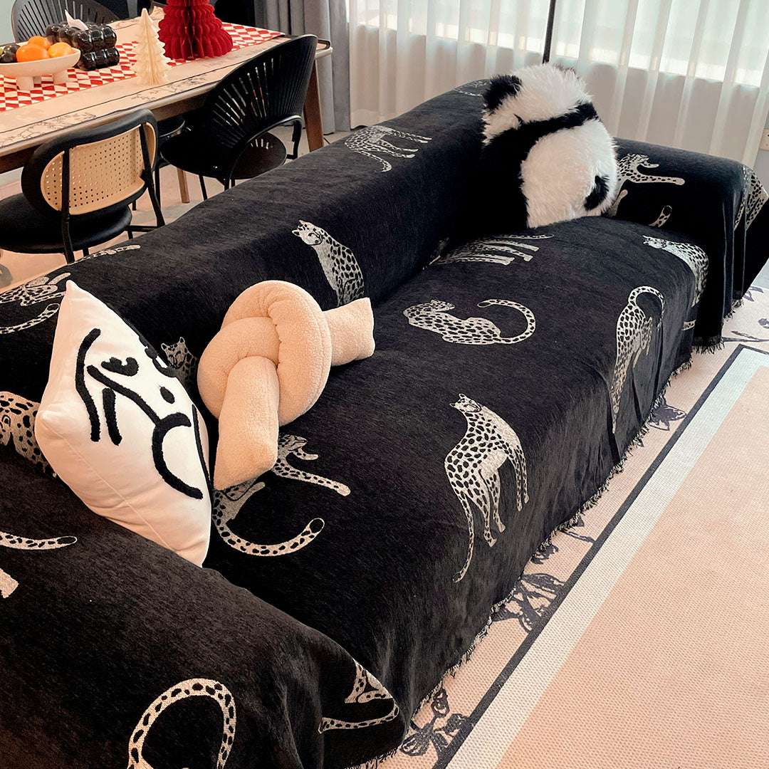 SOGA Four-seater Black Sofa Cover Leopard Print 180x420cm Polyester $ 144