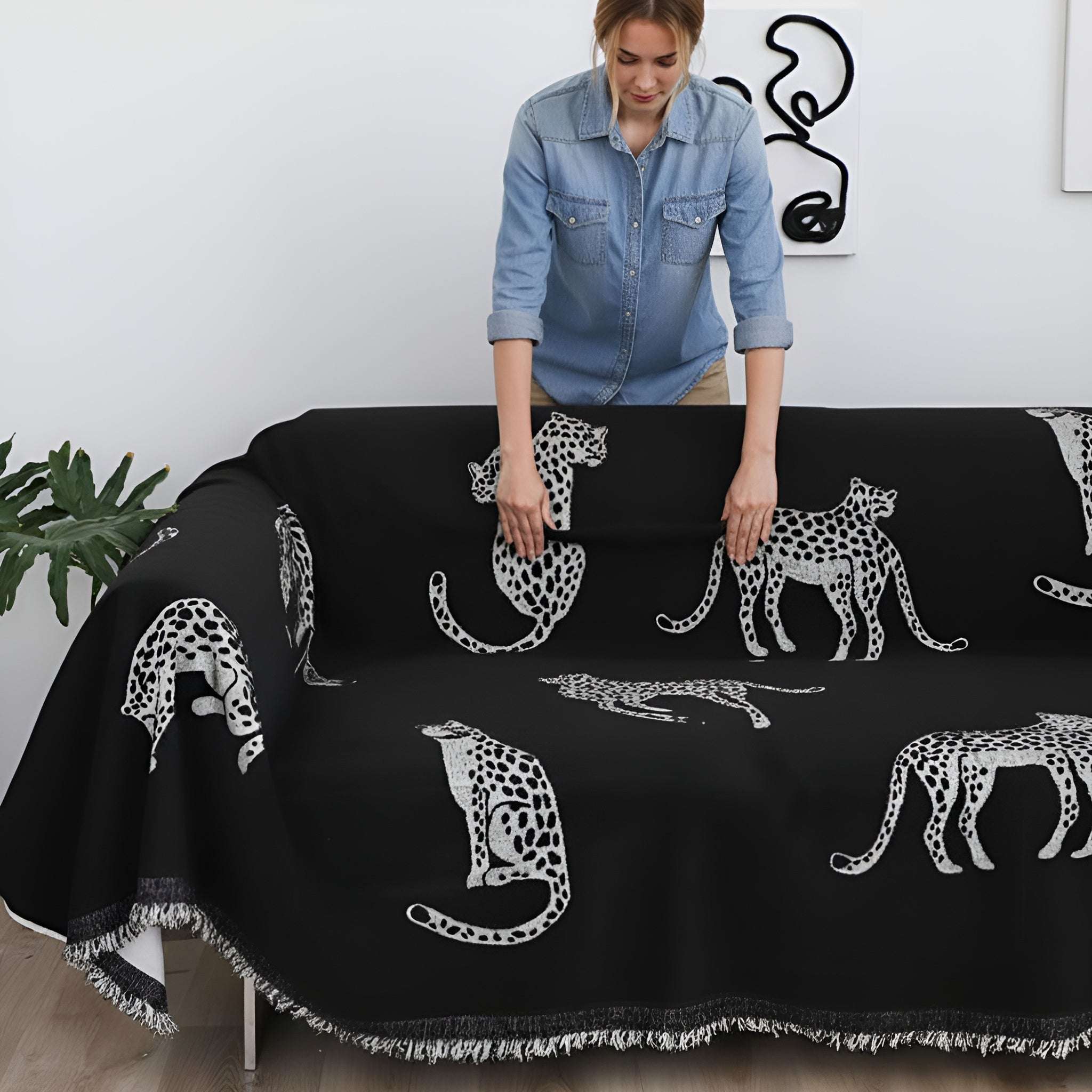 SOGA Two-seater Black Sofa Cover Leopard Print 180x260cm Polyester $ 102