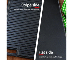 SOGA 45cm Rectangular Cast Iron Portable Fry BBQ Grill Plate Cooking Pan Tray with Handle